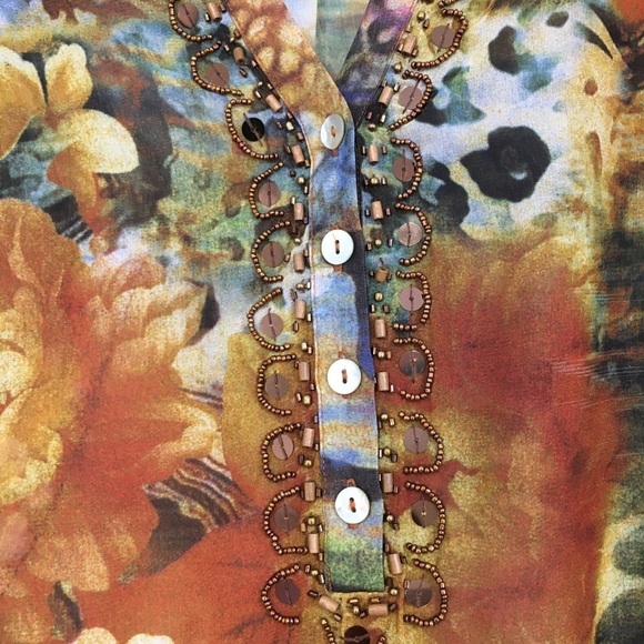 Soft Surroundings Boho Med Orange Multi Popover Embellished Beaded Tunic - Picture 4 of 16